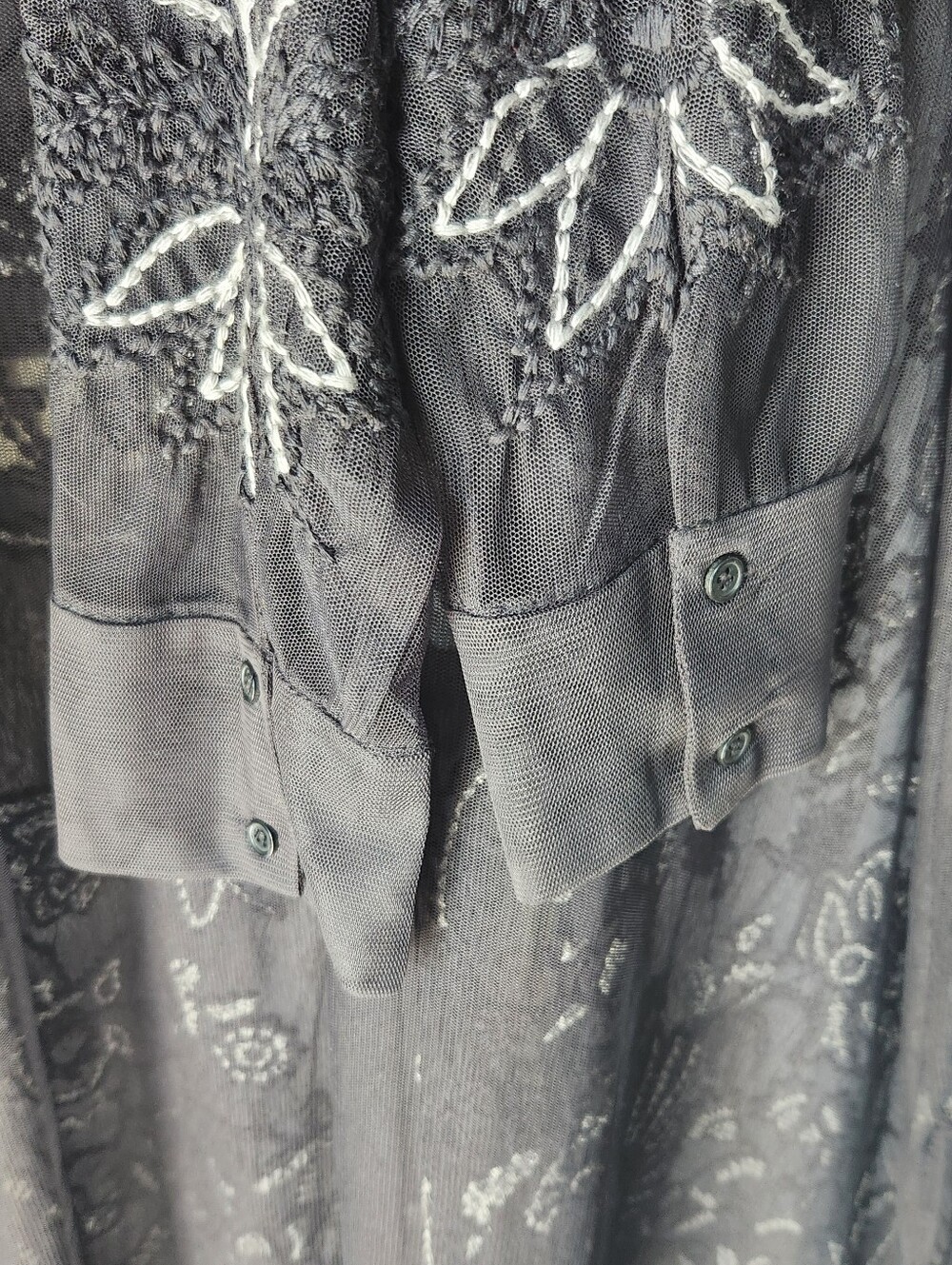 Zara Embroidered Sheer Maxi Length Top Womens M Black Whimsy Goth Button Up - Picture 4 of 16